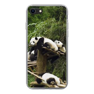 Produktbild von MuchoWow® Handyhülle Schutzhülle Hülle für iPhone 8 Pandas - Holz - Treppe Silikon Softcase Handy Hülle - Schutzhaube