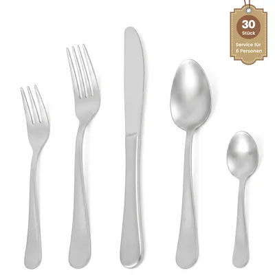 Produktbild von Besteck set für 6 Personen, 30 teilig edelstahl besteckset matte, mit Gabel Löffel Messer, Spülmaschinenfest, für Familie Party Restaurant
