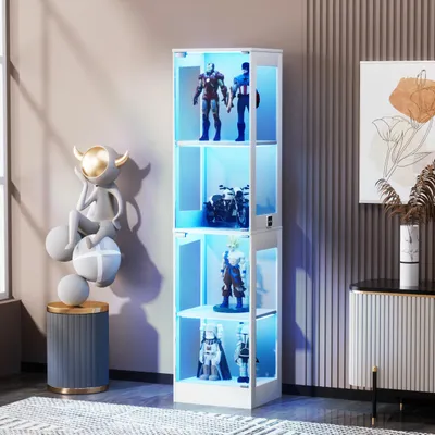 Immagine prodotto di Vetrina di 40 x 35 x 165 cm con ante in vetro, 4 ripiani, illuminazione LED a 3 colori, sensore di movimento e regolazione della luminosità, colore bianco