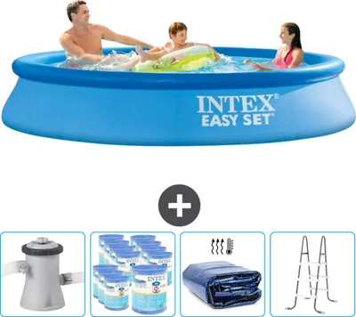 Produktbild von Intex runder aufblasbarer Easy Set-Schwimmpool – 305 x 61 cm – Blau – inklusive Pumpe Filter - Sonnensegel - Leiter