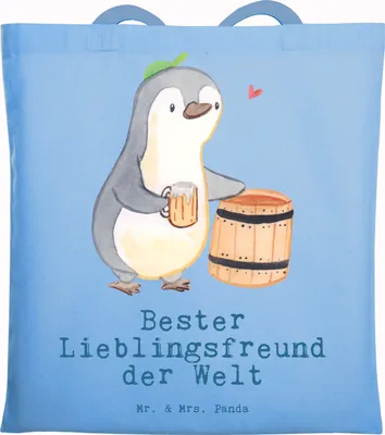 Produktbild von Mr. & Mrs. Panda Shopping Tasche Pinguin Bester Lieblingsfreund der Welt - Sky Blue - Geschenk, Geschenkidee, Stoffbeutel, Lieblingsmensch, Laptoptasche, Herz, totebag