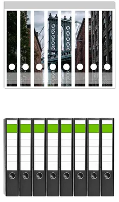Produktbild von Wallario 8 Stück schmale Ordner inkl. Klebeetiketten mit Motive Brücke zwischen Häusern -  Set mit Rückenschildern / Ordnerrücken Stickern