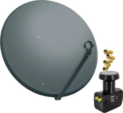 Produktbild von PremiumX SAT Anlage 100cm Antenne Stahl Anthrazit Twin LNB 4x F-Stecker