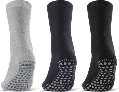 Produktbild von 3 oder 6 Paar ABS Socken Herren Damen Anti Rutsch Socken Baumwolle Schwarz Blau Grau 8600 - 3 Paar Farbmix 43-46