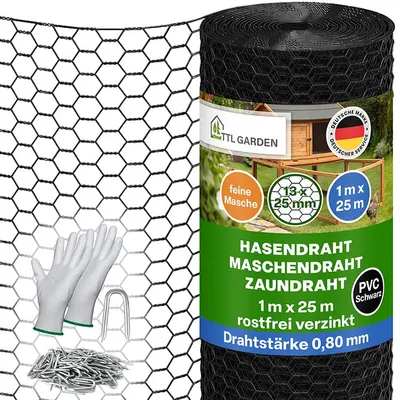 Produktbild von TTL GARDEN GUARD-LINE Hasendraht 1x25m Schwarz 13x25mm Maschenweite 0,8mm Drahtstärke