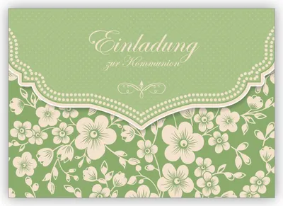 Produktbild von 4x Feine Vintage Einladungskarte zur Kommunion mit Retro Kirschblüten Muster für Mädchen: Einladung zur Kommunion
