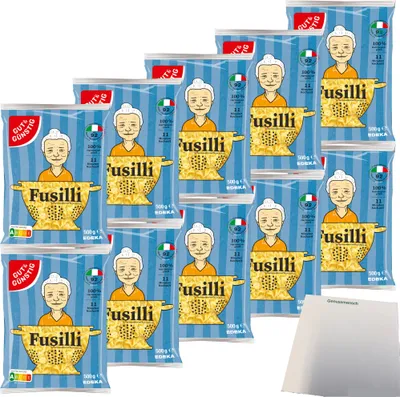 Produktbild von Gut & Günstig Nudeln Fusilli Pasta aus Italien 10er Pack (10x500g Beutel) + usy Block