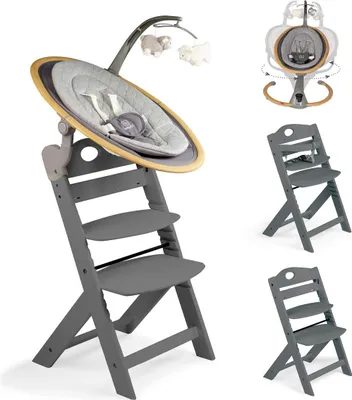 Produktbild von BabyGo Homey Set Hochstuhl Family mit Babywippe wood/ grey