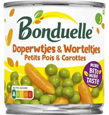 Produktbild von Bonduelle Doperwtjes & Worteltjes Sehr Fein 305g – Frische Erbsen & Karotten