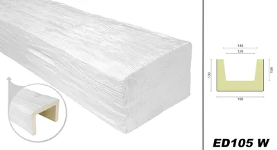 Produktbild von DECO WOOD Deckenbalken modern aus Polyurethane, 2m Länge, PolyurethanBalken Holzoptik (weiß - 19x13cm) Zierbalken Decke Wohnzimmer Wanddeko