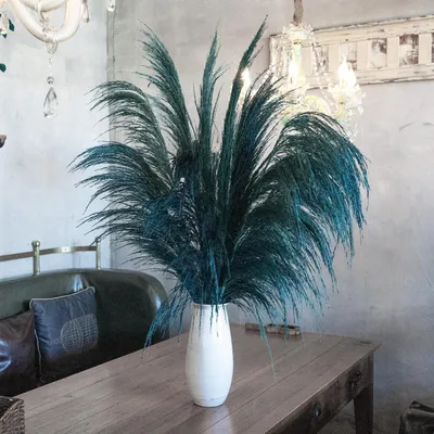 Obrázok produktu pre Dekoratívne pampasové trávy v modrozelenej farbe, 8 kusov, dĺžka 80 cm, sušené, farebné, vhodné do boho interiéru obývačky