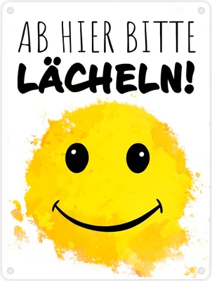 Produktbild von Grinsendes Emoticon Ab hier bitte lächeln Metallschild in 15x20 cm