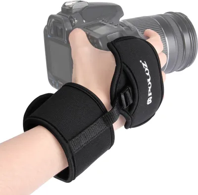 Produktbild von Kamera-Gurt Handschlaufe gepolstert Handgelenk Befestigung Universal für DSLR Neopren Schwarz