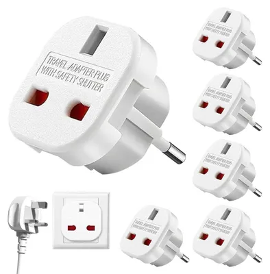 Image de Adaptateur secteur Royaume-Uni vers EU/DE/FR/IT/ES, lot de 6, adaptateur secteur UK vers prise européenne