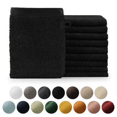 Zdjęcie produktu dla Zestaw ręczników frotte premium Blumtal z pętelkami do zawieszania - bawełna z certyfikatem Oeko-TEX, miękka, bardzo chłonna - 10 flaneli (15x20 cm), czarny