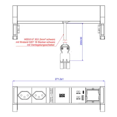Immagine prodotto di BACHMANN DESK2 2xCH 1xUSB A/C 22W 1xCM, 0,2 m GST18 INOX Svizzera