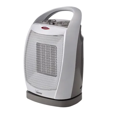 A portable electric heater is shown against a white background.
