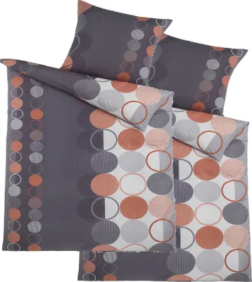 Produktbild von Doppel Pack Seersucker Bettwäsche 2x(135x200 +80x80cm), grau, terra-orange Kreise, bügelfrei, Microfaser