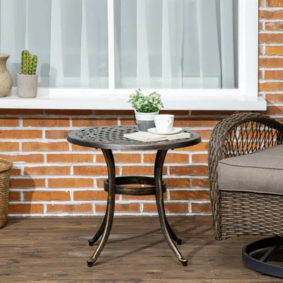 Produktbild von Gartentisch Beistelltisch rund wetterfest, Gussaluminium Vintage Industrial, Balkontisch Bronze | Ø60 x H52,5 cm | 60 kg | verstellbare Füße