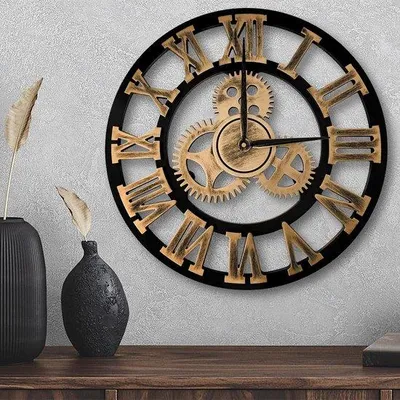 Zdjęcie produktu dla Cichy zegar ścienny 3D w stylu vintage industrialnym, 40 cm, do salonu i kuchni
