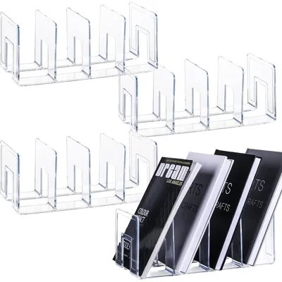 Produktbild von Schreibtisch Aktenordner,Buchstützen mit 4 Fächern, Acryl, transparent, multifunktional Lesezeichen für Büro, Küche und Zuhause