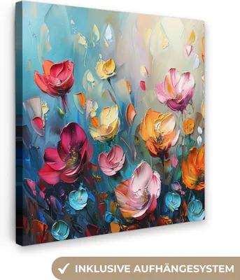 Zdjęcie produktu dla MuchoWow® - Obraz na płótnie - Kwiaty - Kolorowe - Abstrakcja - Kolor - Natura, fototapeta, dekoracja ścienna, obrazy do salonu, 90x90cm