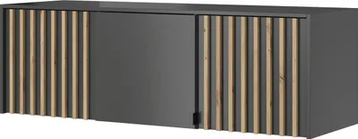 Produktbild von Furniture24 Aufsatz 3 Türiger Nelly 3D für Kleiderschrank 155 cm mit Lamellen Artisan Eiche/Schwarz