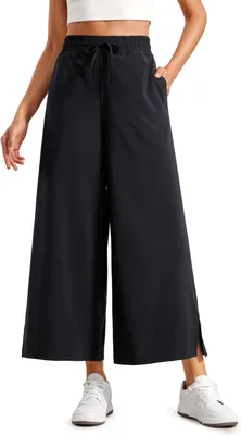 Productafbeelding van Cropped broek met wijde pijpen voor dames, binnenbeenlengte 25 inch, zwart