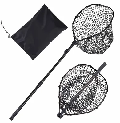 Produktbild von Angelkescher Unterfangkescher - Teleskop Kescher 143 cm - Fischschonendes Silikon Netz 20 mm - Leichte Aluminiumstange - Rutschfester PE Griff