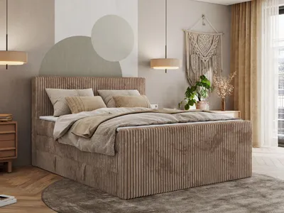 Produktbild von MKS MEBLE Boxspringbett mit zwei Bettkästen TILIANO KING DUO, Doppelbett aus Cordstoff, 7 Härtezonen Multipocket-Matratzen, Doppelbett mit Stauraum, Topper T25 - 180x200 - H3 - Braun Cord