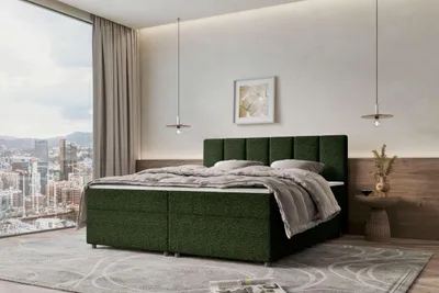 Produktbild von 99rooms Bergamo Boxspringbett Webstoff MALMO_NEW Dunkelgrün 160x200 cm ohne Topper