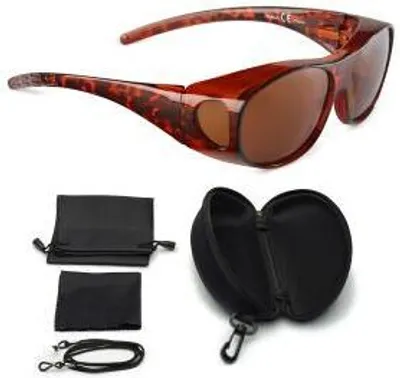Produktbild von FALINGO Sonnenüberbrille FLEXI EDITION polarisiert UV400  inkl. Hardcase und Zubehör (Leopard Braun)