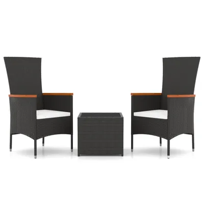 Immagine prodotto di set 3 pezzi da giardino in rattan nero e acciaio