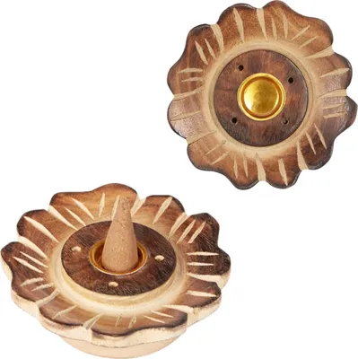 Image de 2er Set Cône à fumer Porte-bâtonnets d'encens Bois de manguier Braun