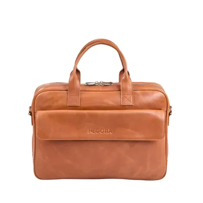Image de Negotia Orden Cuir Véritable Sac pour Ordinateur Portable Homme 15,6 Pouces Cognac – Sacoche avec Compartiment Rembourré, Sac Bandoulière / Business