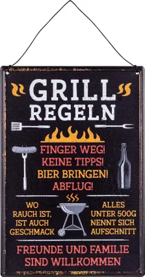Produktbild von Spruchtafel Grillen H32cm Metallschild Grillregeln Garten Gartenschild Wanddeko