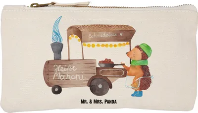 Produktbild von Mr. & Mrs. Panda Kulturbeutel Igel Maronen Größe S Klein - Weiß - Geschenk, Duft, Baumwollbeutel, Pouch, Etui, Kastanien, Weihnachtsmarkt, pencil case, Weihnachten