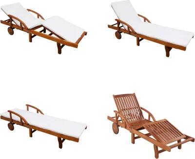 Image de vidaXL Chaise longue avec coussin en bois massif d'acacia - Chaise longue de jardin - Chaise longue - Bains de soleil