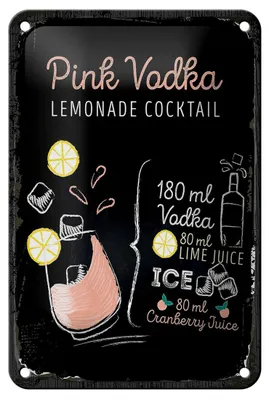 Produktbild von Blechschild Rezept Pink Vodka Cocktail Recipe 12x18cm Geschenk Schild