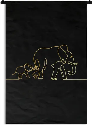 Produktbild von MuchoWow® Wandteppich Wandbehang Elefant - Einfach - Gold - Schwarz 60x90 cm Tapisserie Dekoration Wandtuch - Foto-Teppich - Abwaschbar