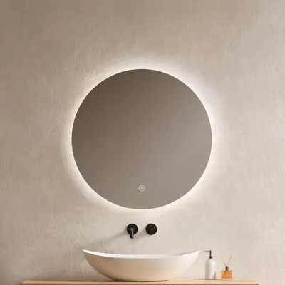 Immagine prodotto di EMKE Specchio da bagno LED rotondo 60 cm Specchio LED Specchio da bagno con illuminazione Specchio con luce bianca fredda Specchio da parete con interruttore touch IP44 A risparmio energetico