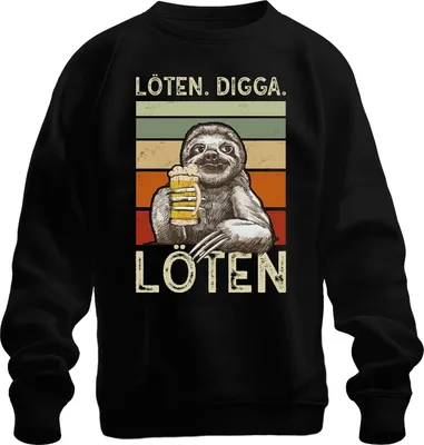 Produktbild von LÖTEN DIGGA Faultier Bier Retro Vintage lustig Party Geschenk Uni Sweatshirt Pullover, Schwarz, 3XL