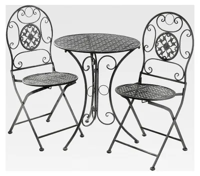 Produktbild von Gartentischset - 1 runder Tisch und 2 Klappstühle aus Metall - Grau