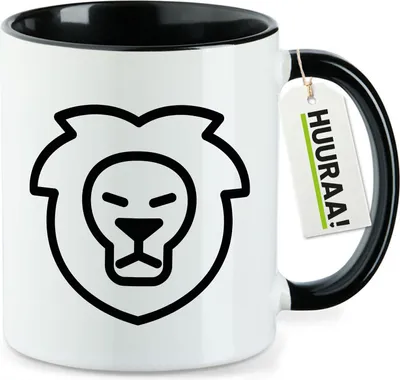 Produktbild von Huuraa Kaffeetasse Löwe Sternzeichen Symbol 330ml Schwarz Keramik Kaffeebecher Geschenkidee