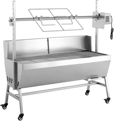 Image de Gril rotisserie électrique, 38 W, idéal pour la cuisine en extérieur, cabane de grill avec une capacité de 132 lbs, réglage en hauteur, conception robuste avec des roulettes, parfait pour le camping et une utilisation en extérieur