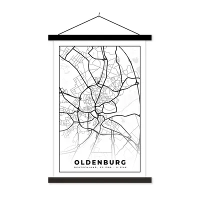 Produktbild von MuchoWow® Textilposter Karte - Karte von Oldenburg 60x90 cm mit schwarzem Rahmen - Poster Wohnzimmer