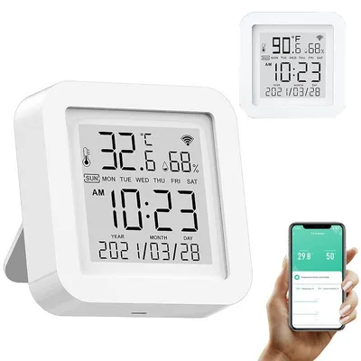 Produktbild von WiFi Thermometer Hygrometer Innen, Digital Hygrometer Bluetooth Thermo-Hygrometermit App Benachrichtigung und Datenspeicherung für Weinkeller,Babyraum