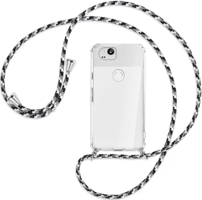 Produktbild von Handykette Backcover-Schutzhülle mit Band (Metall silberfarben) für Google Pixel 2 XL - schwarz/grau/weiß