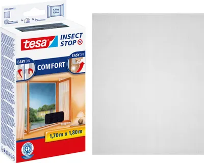 Produktbild von tesa Fliegengitter Comfort Insektenschutz Fenster ohne Bohren grau 1,7 x 1,8 m