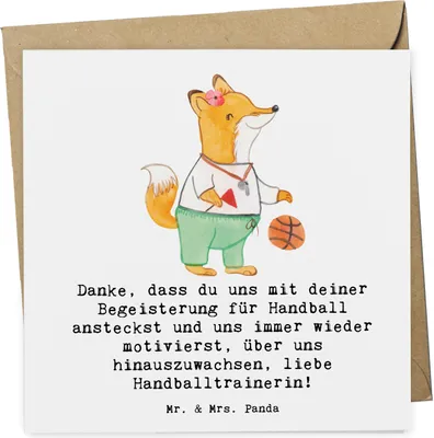 Produktbild von Mr. & Mrs. Panda Grußkarte Handball Trainerin Dankeschön - Weiß - Geschenk, Sportart, hartes Training, Fortschritte, Glückwunschkarte, positive Einstellung, anlasskarte